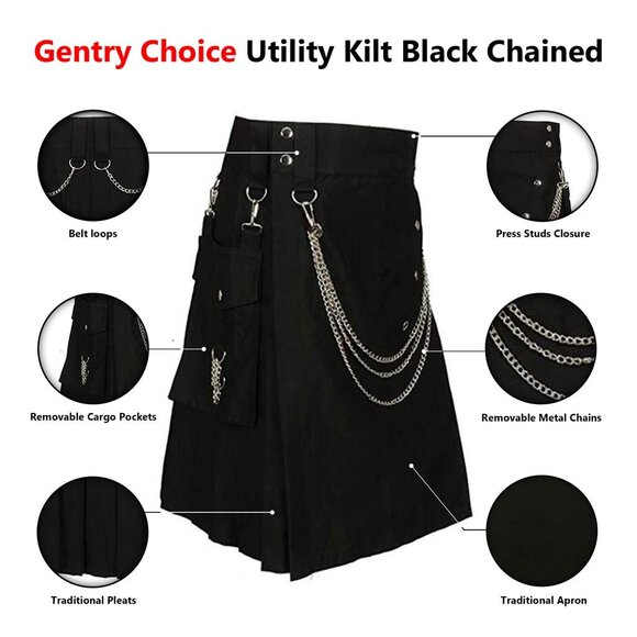 Men’s Black Cargo Kilt  Traditional Holiday Gift - Picture 7 of 8